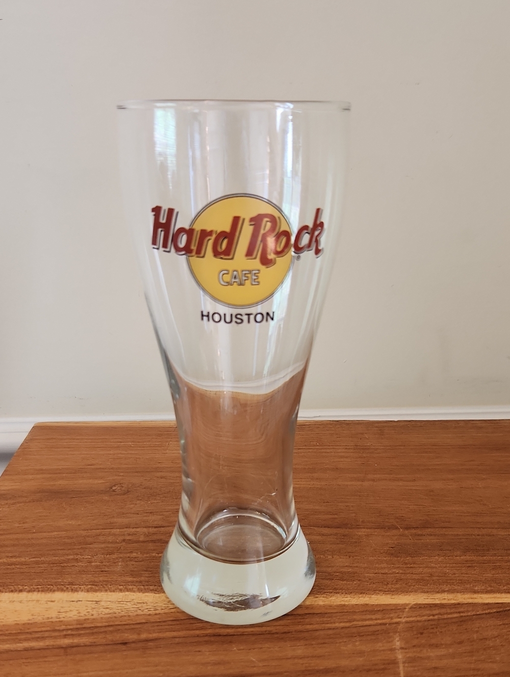 Hard Rock Cafe Houston Clear Glass Pilsner - Yellow & Red Logo 8.25"